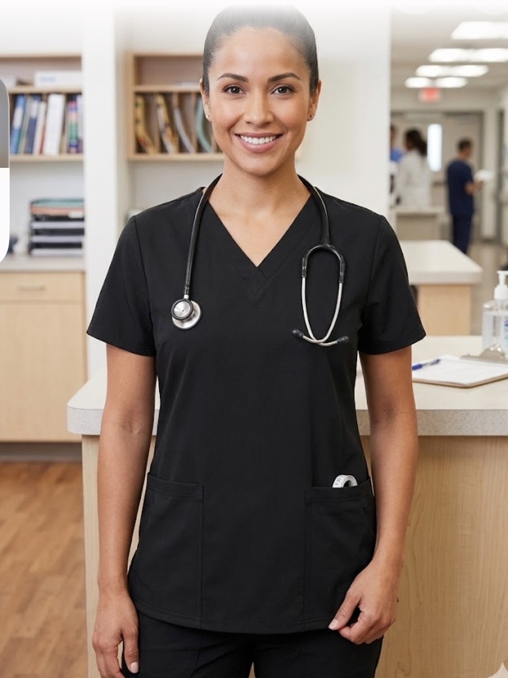 Women's Black V-Neck Medical Scrub Top — Professional Fit